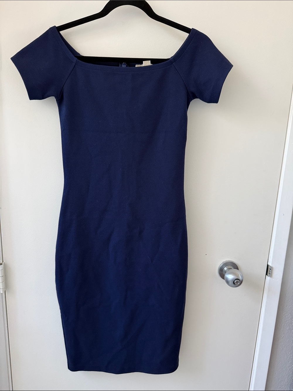 Michael Kors Classic Navy Off-Shoulder Sheath Dress XS